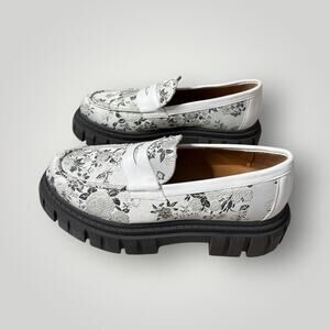 TAFT Women’s Chunky Loafers Floral Brocade White Black Size EU 40 AS IS